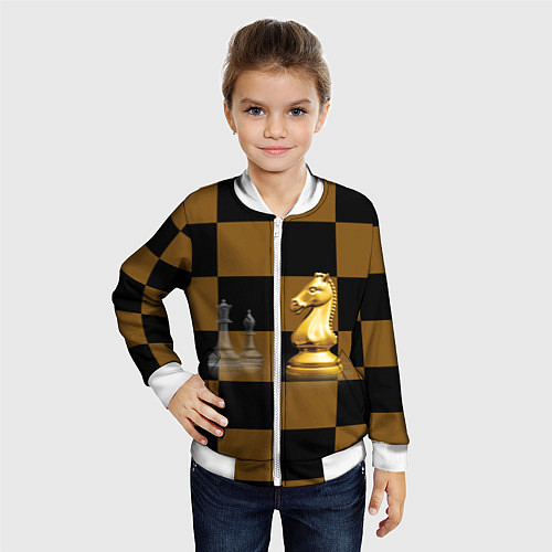 Детский бомбер Шахматные фигуры на коричнево-черной доске / 3D-Белый – фото 4