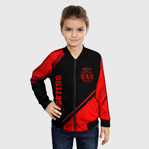 Детский бомбер Sporting - red gradient вертикально / 3D-Черный – фото 4