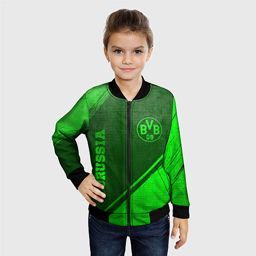 Детский бомбер Borussia - green gradient вертикально / 3D-Черный – фото 4