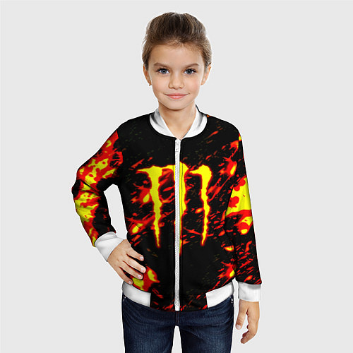Детский бомбер Monster energy огненное лого / 3D-Белый – фото 4