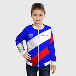 Бомбер детский Россия с гербом и цветами флага, цвет: 3D-белый — фото 2