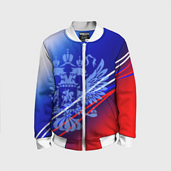Бомбер детский Герб России и градиент бело-сине-красный, цвет: 3D-белый