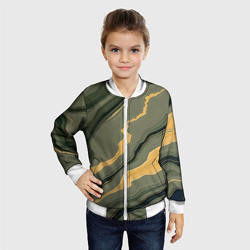 Детский бомбер Оливковый мрамор / 3D-Белый – фото 4