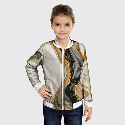 Детский бомбер Золотистые прожилки в мраморе / 3D-Белый – фото 4