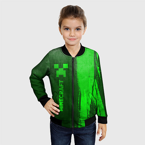 Детский бомбер Minecraft - green gradient по-вертикали / 3D-Черный – фото 4