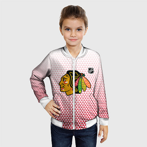 Детский бомбер Чикаго Блэкхокс - красные треугольники с градиенто / 3D-Белый – фото 4