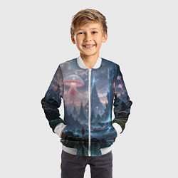 Бомбер детский Фантастический мир с медузами и озеро у гор, цвет: 3D-белый — фото 2