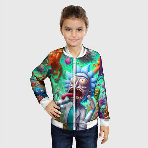 Детский бомбер Crazy Rick Sanchez among the monsters ai art fanta / 3D-Белый – фото 4
