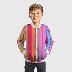 Бомбер детский Теплые цветные полосы, цвет: 3D-белый — фото 2