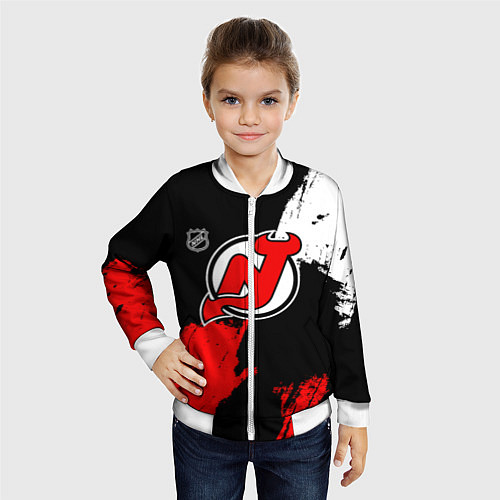 Детский бомбер Нью Джерси Девилз - брызги краски / 3D-Белый – фото 4