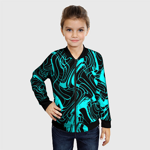 Детский бомбер Чёрно-голубой абстрактные линии / 3D-Черный – фото 4