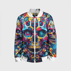Бомбер детский Кибер череп - нейроарт паттерн, цвет: 3D-белый
