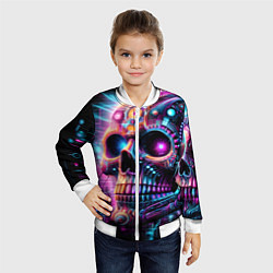 Бомбер детский Neon cyber skull, цвет: 3D-белый — фото 2