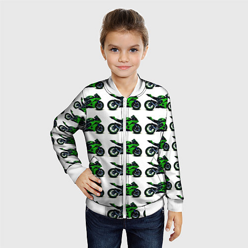 Детский бомбер Motorbike green / 3D-Белый – фото 4