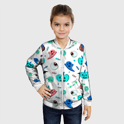 Детский бомбер Halloween light blue pumpkin / 3D-Белый – фото 4