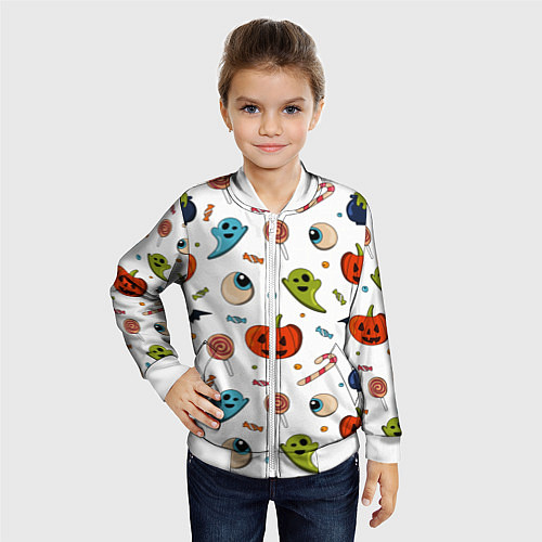Детский бомбер Halloween pumpkin show / 3D-Белый – фото 4