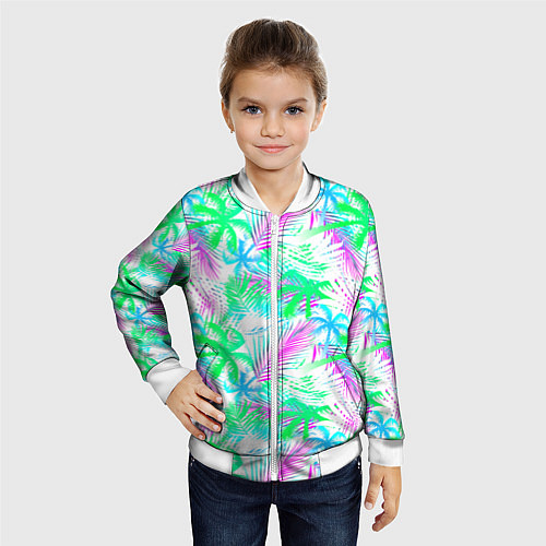 Детский бомбер Palm green light blue / 3D-Белый – фото 4