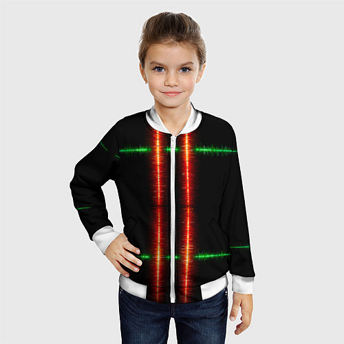 Детский бомбер Color black green red lines / 3D-Белый – фото 4