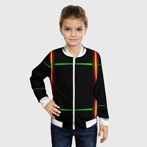 Детский бомбер Color black green orange lines / 3D-Белый – фото 4