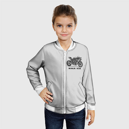 Детский бомбер Ninja light grey background of sport bike / 3D-Белый – фото 4
