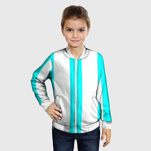 Детский бомбер Color light blue white lines / 3D-Белый – фото 4