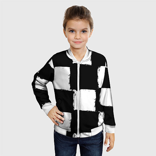 Детский бомбер Черные квадраты в виде шахматной доски / 3D-Белый – фото 4