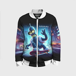 Бомбер детский Bender is a skateboarder in neon street - ai art, цвет: 3D-белый