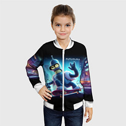 Бомбер детский Bender is a skateboarder in neon street - ai art, цвет: 3D-белый — фото 2