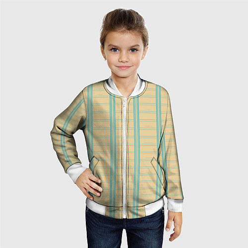 Детский бомбер Color beige cage light blue stripes / 3D-Белый – фото 4