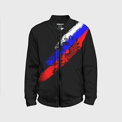 Бомбер детский Герб на фоне цветов флага на чёрном фоне, цвет: 3D-черный