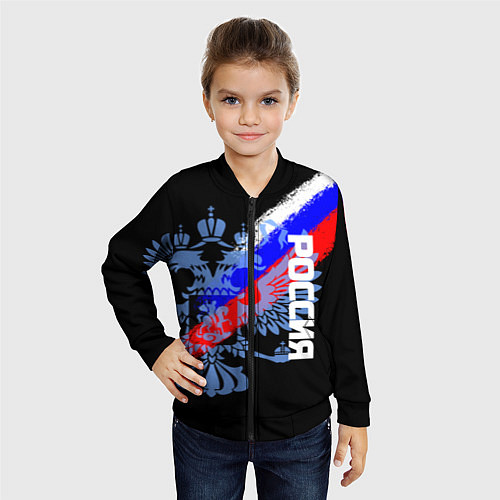 Детский бомбер Россия с флагом и гербом на чёрном фоне / 3D-Черный – фото 4