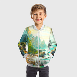 Бомбер детский Художественный пейзаж море скалы, цвет: 3D-белый — фото 2