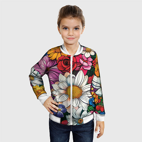 Детский бомбер Крупные цветы / 3D-Белый – фото 4