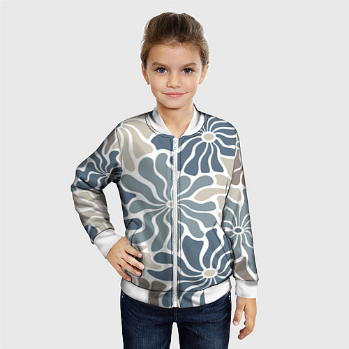Детский бомбер Цветы blue and beige pattern / 3D-Белый – фото 4