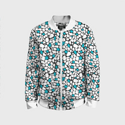 Детский бомбер Мелкий синий белый мозаичный узор на черном