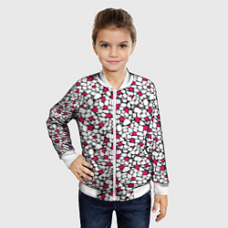 Бомбер детский Мелкий красно белый мозаичный узор на черном, цвет: 3D-белый — фото 2