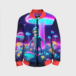 Бомбер детский Робот-сгибальщик Бендер на поляне неоновых грибов, цвет: 3D-красный