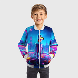 Бомбер детский Бендер на сказочной неоновой грибной планете - ней, цвет: 3D-белый — фото 2