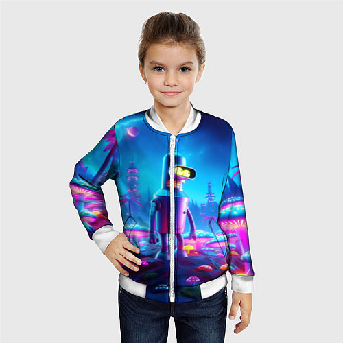Детский бомбер Бендер на сказочной неоновой грибной планете - ней / 3D-Белый – фото 4
