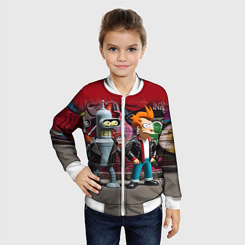 Детский бомбер Bender bending robot and Fry - ai art graffiti / 3D-Белый – фото 4