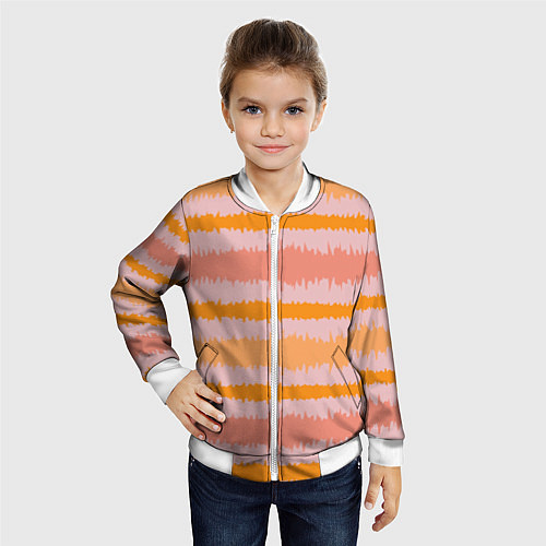 Детский бомбер Полосы зигзагообразные оранжево-розовые / 3D-Белый – фото 4