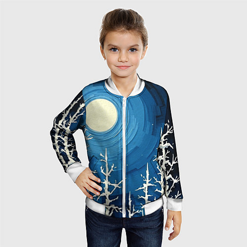 Детский бомбер Полнолуние и берёзы акрилом / 3D-Белый – фото 4