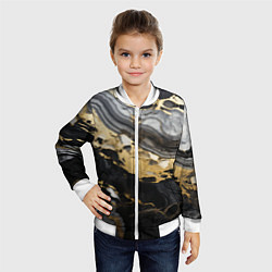 Бомбер детский Черный серый золотой мрамор, цвет: 3D-белый — фото 2