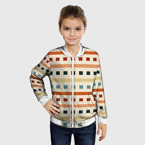 Детский бомбер Пиксели и полосы орнамент осенний рябиновый / 3D-Белый – фото 4