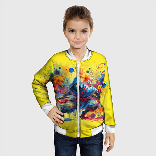 Детский бомбер Japanese cool ninja - watercolor fantasy / 3D-Белый – фото 4
