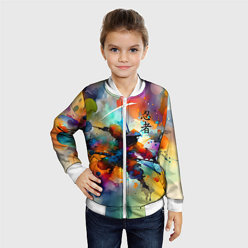 Детский бомбер Ninja - watercolor impressionism / 3D-Белый – фото 4