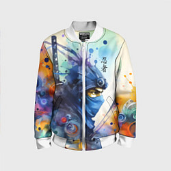Бомбер детский Японский ниндзя - акварельный набросок, цвет: 3D-белый