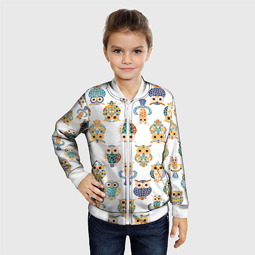 Детский бомбер Орнамент Совы / 3D-Белый – фото 4