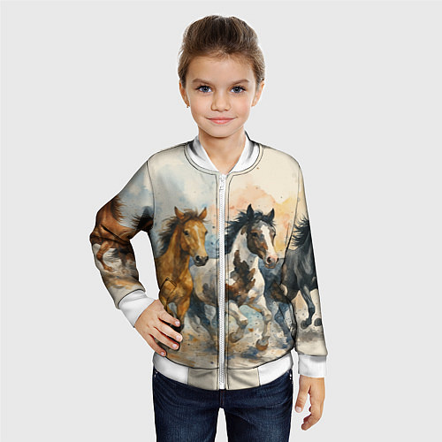 Детский бомбер Кони бегут / 3D-Белый – фото 4