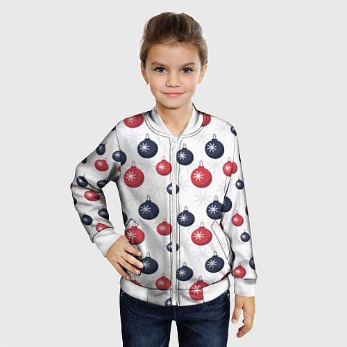 Детский бомбер Синие и красные новогодние шары со снежинками / 3D-Белый – фото 4